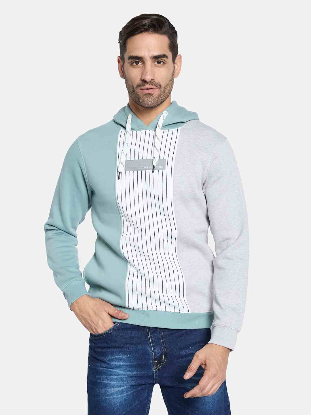 Octave Men Colourblocked Hooded Sweatshirt