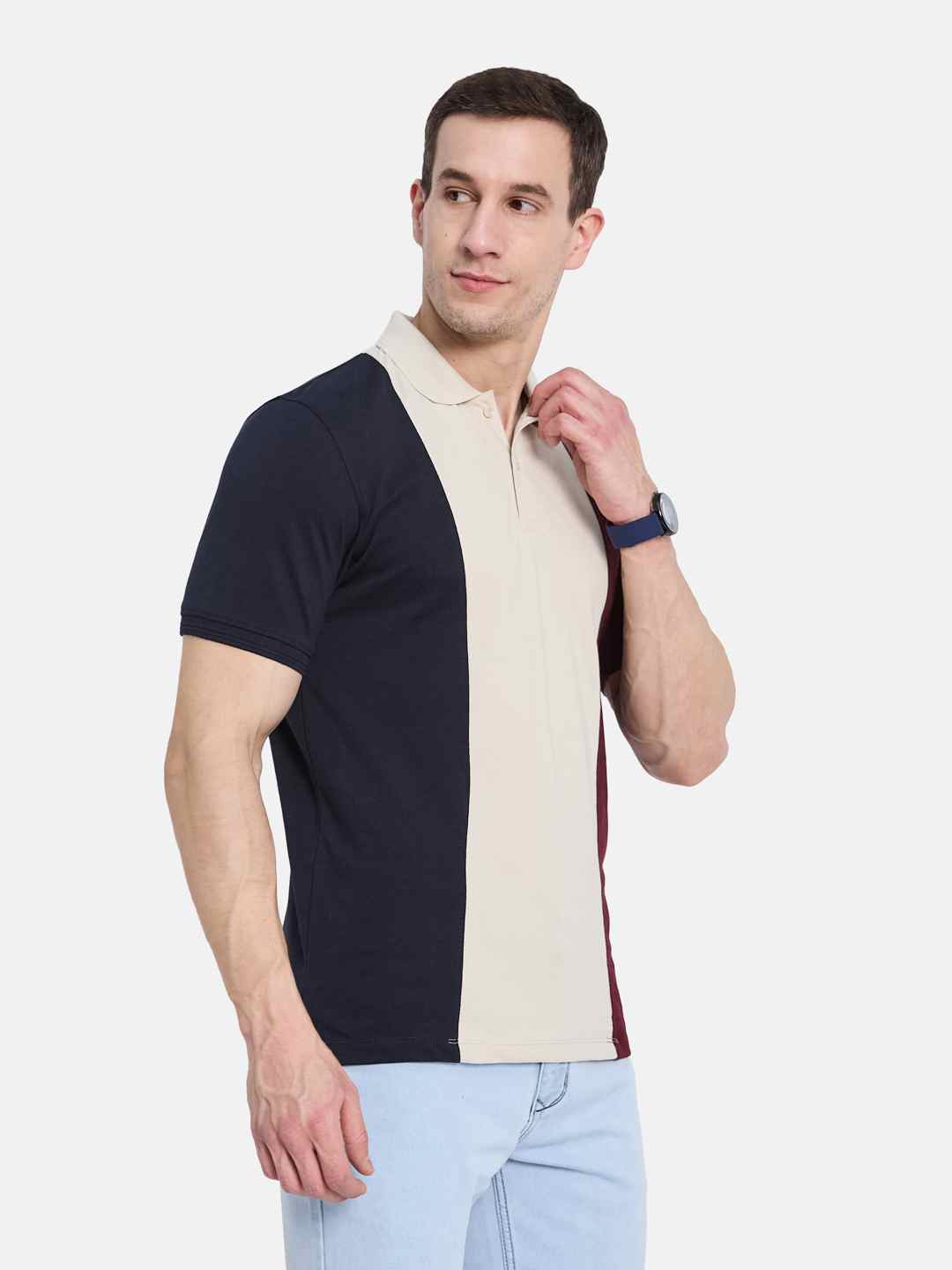 Octave Men Colourblocked Polo Collar T-shirt