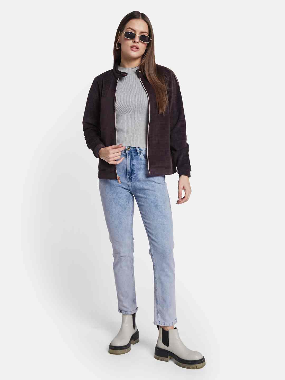 METTLE Women Mandarin Collar Sweatshirt