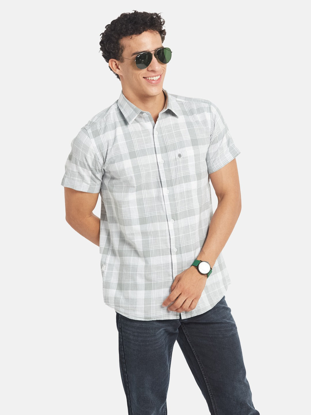 METTLE Men Tartan Checked Spread Collar Cotton Casual Shirt