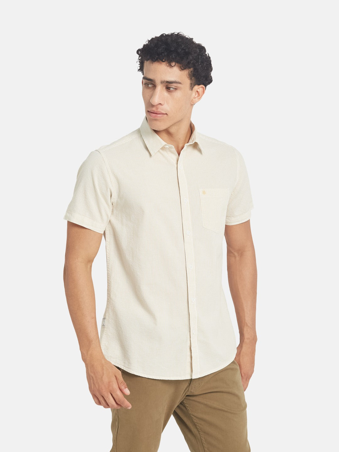 METTLE Striped Short Sleeves Cotton Casual Shirt