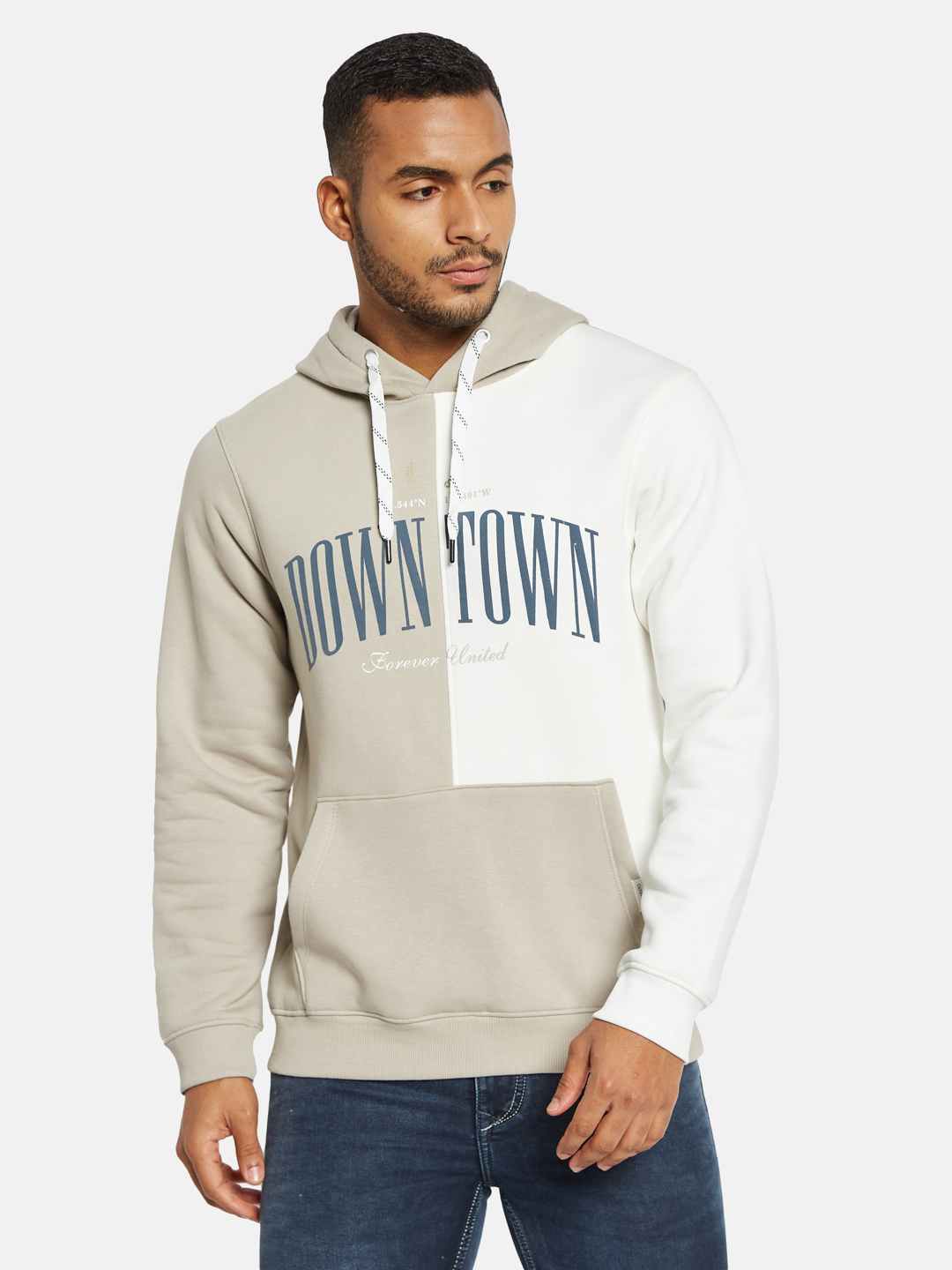 Octave Men Colourblocked Hooded Sweatshirt