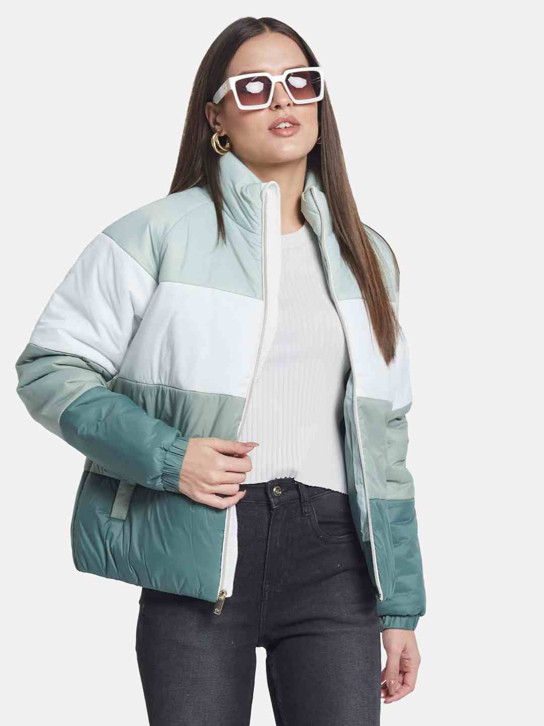METTLE Women Colourblocked Puffer Jacket