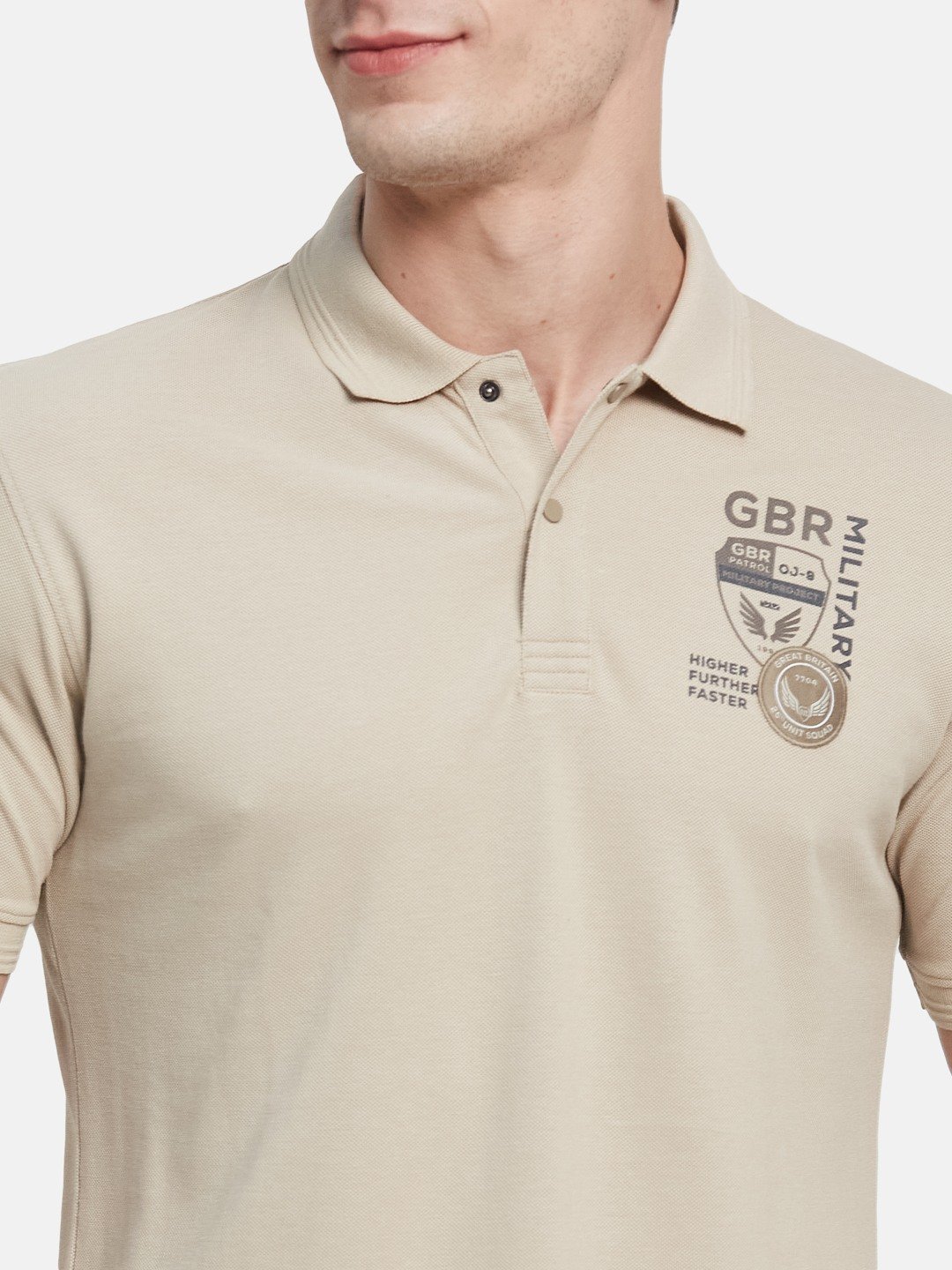 SOLID POLO NECK PIQUE MILLITARY APPLIQUED T-SHIRT