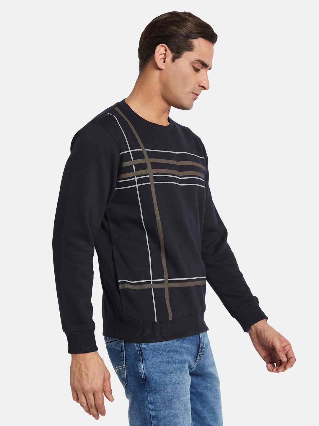 Octave Men Striped Round Neck Sweatshirt