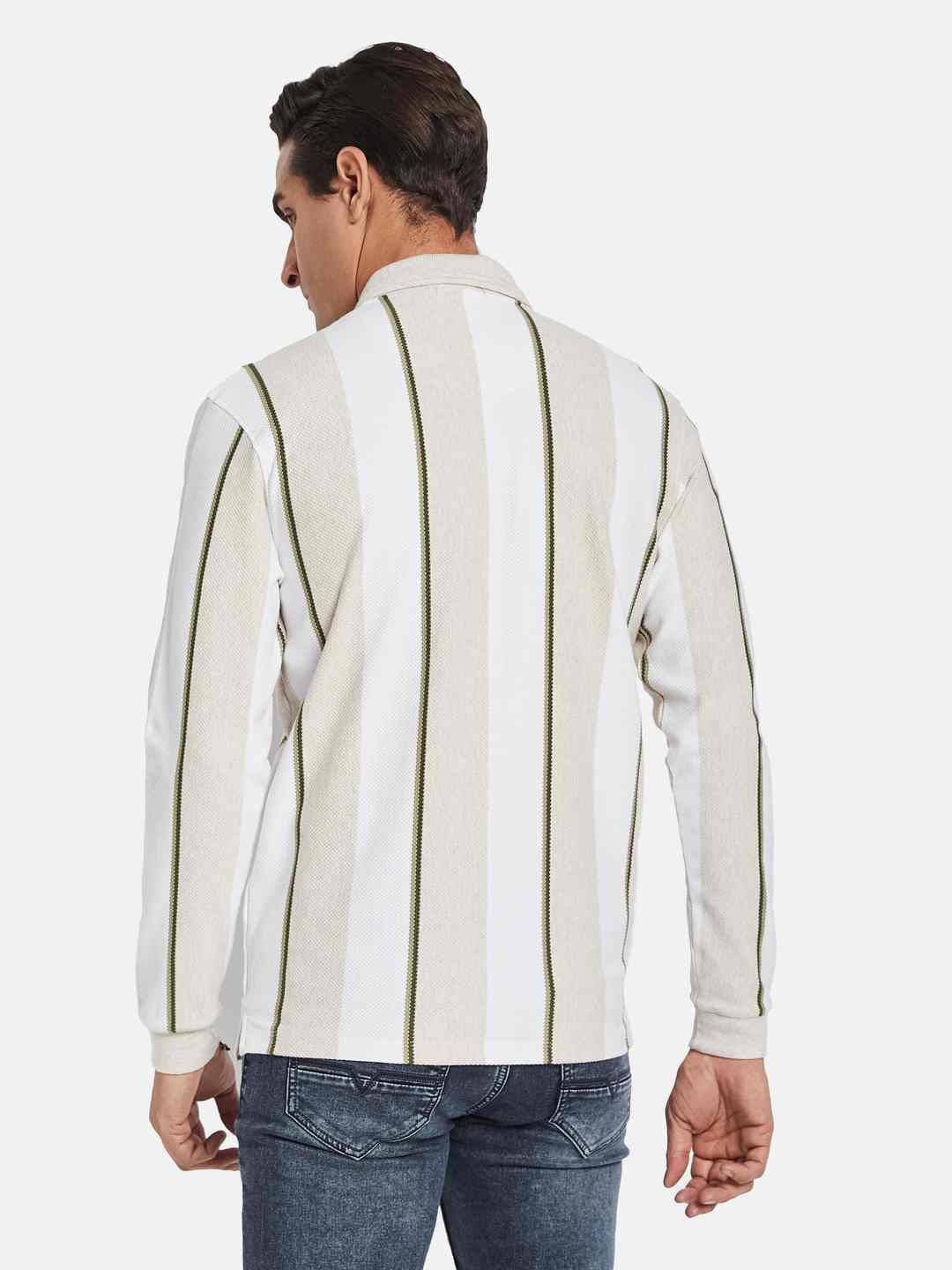 METTLE Men Striped Polo Collar T-shirt