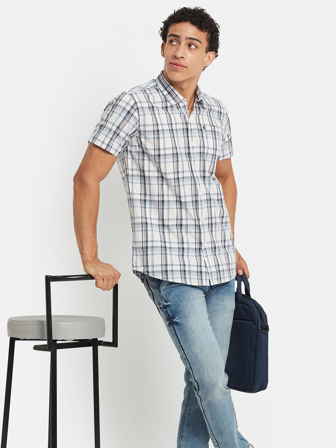 METTLE Checked Short Sleeves Cotton Shirt