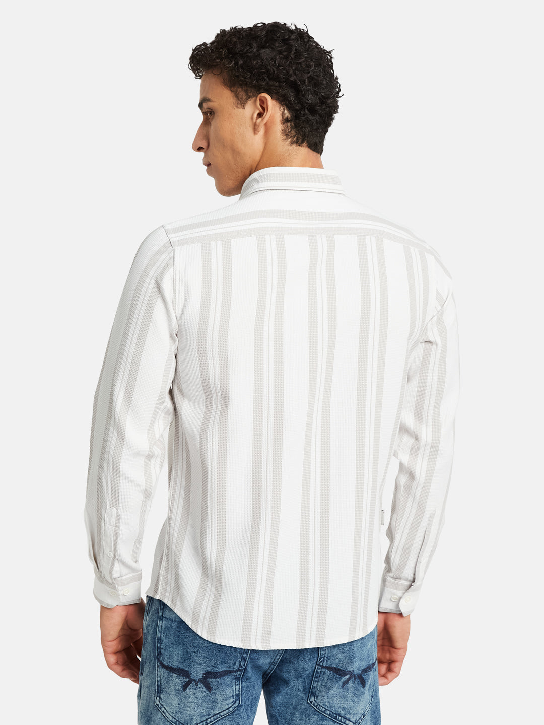 METTLE Men Vertical Striped Spread Collar Cotton Casual Shirt