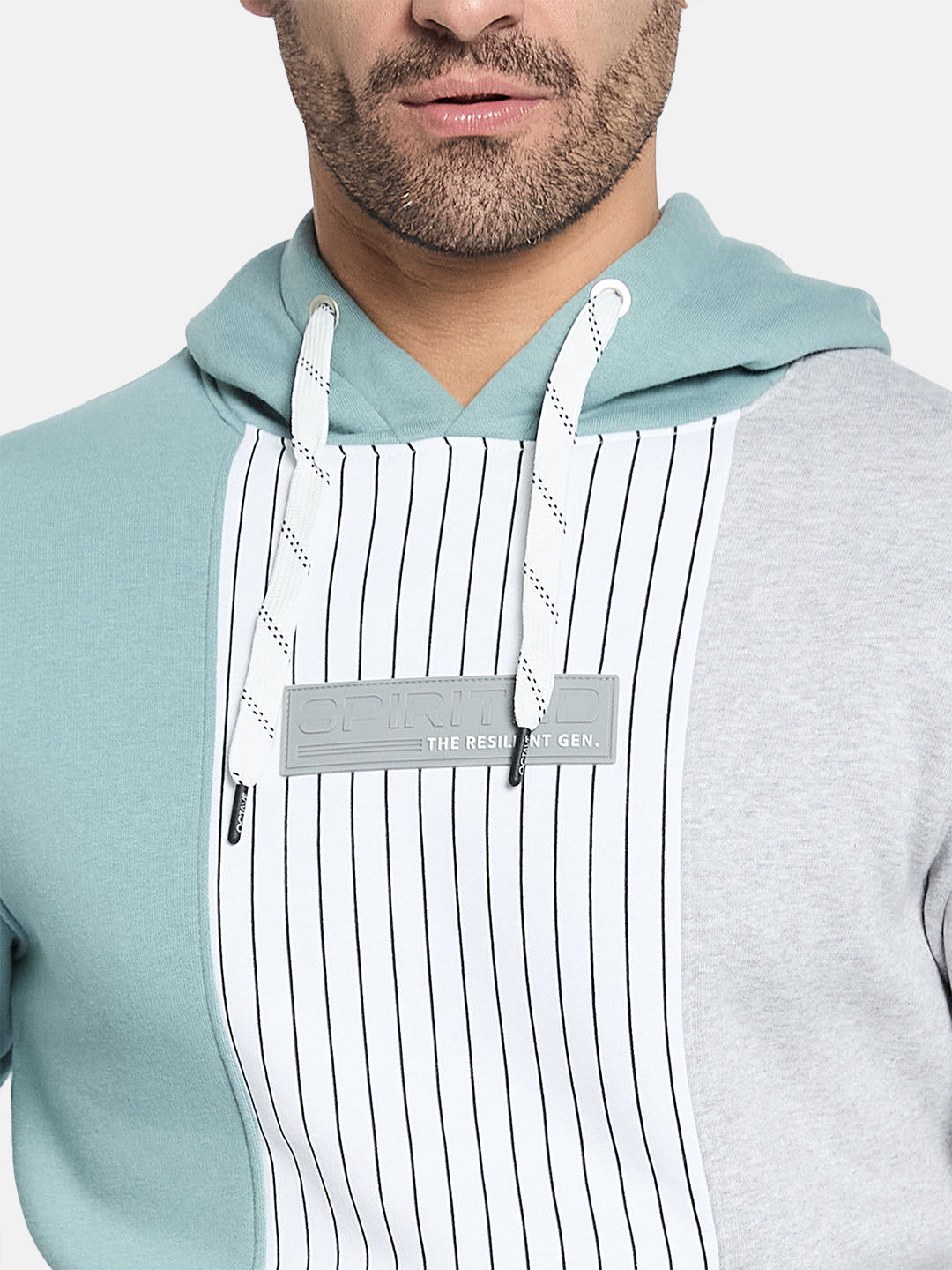 Octave Men Colourblocked Hooded Sweatshirt