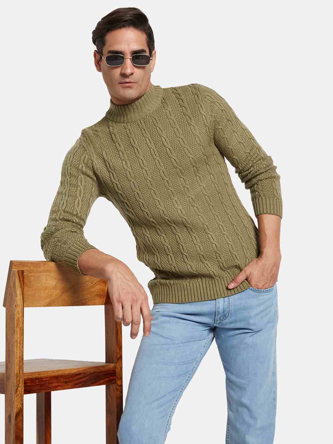 METTLE Men Cable Knit Pullover