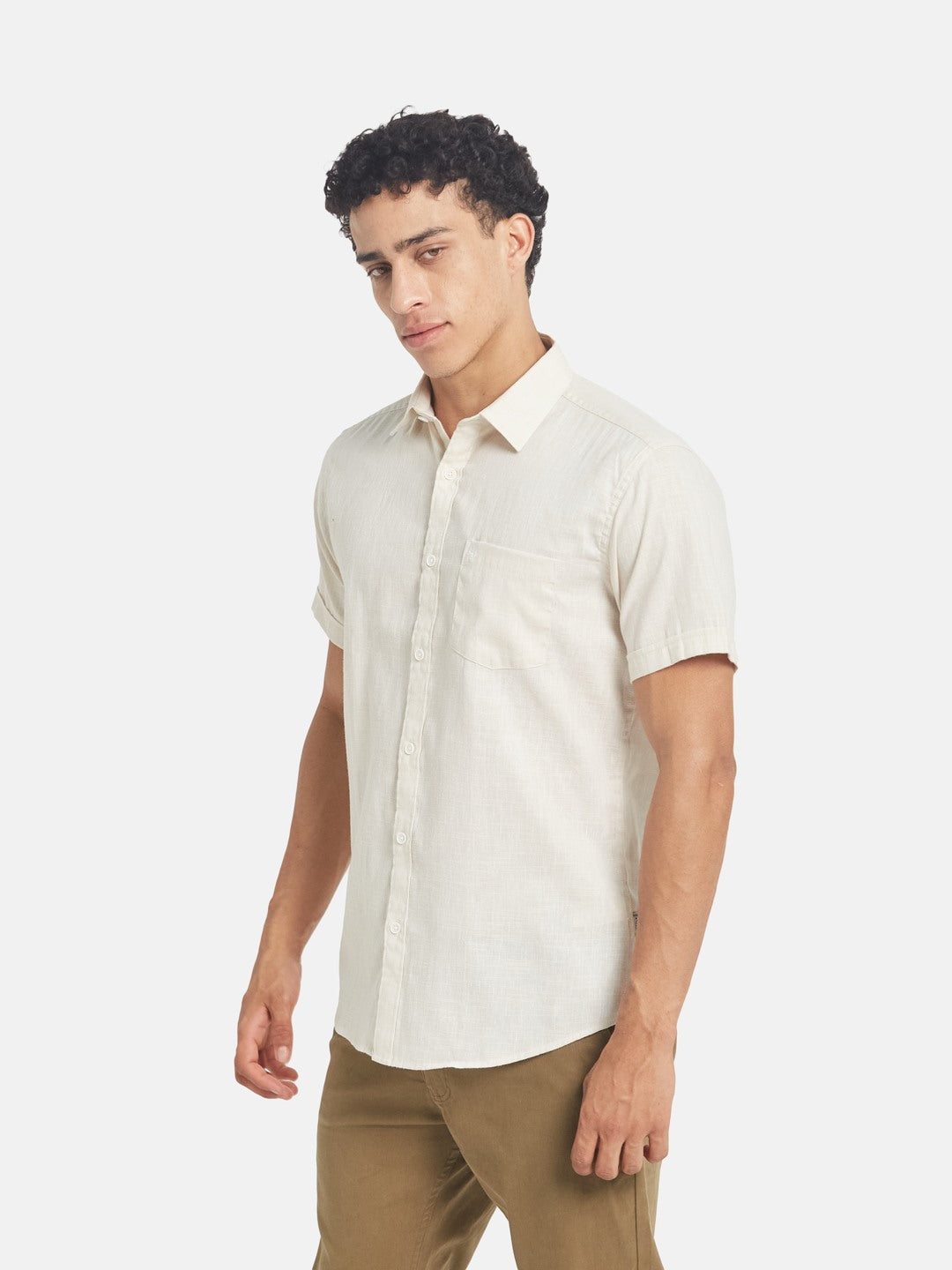 METTLE Men Solid Spread Collar Cotton Casual Shirt