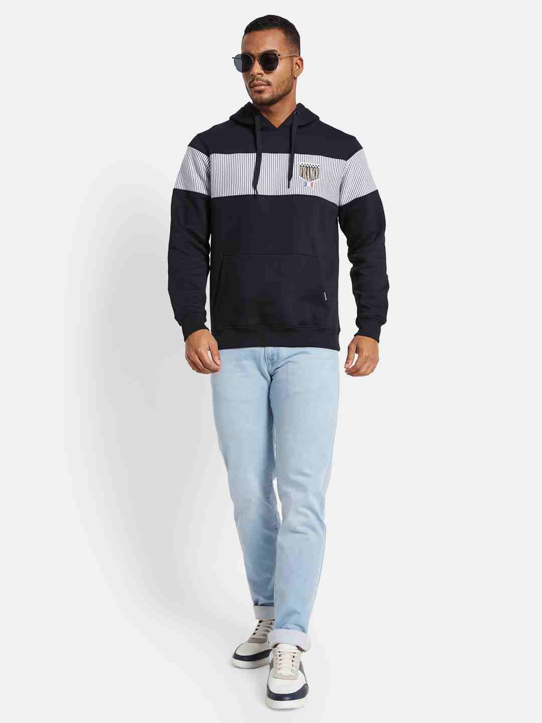 Octave Men Striped Hooded Sweatshirt