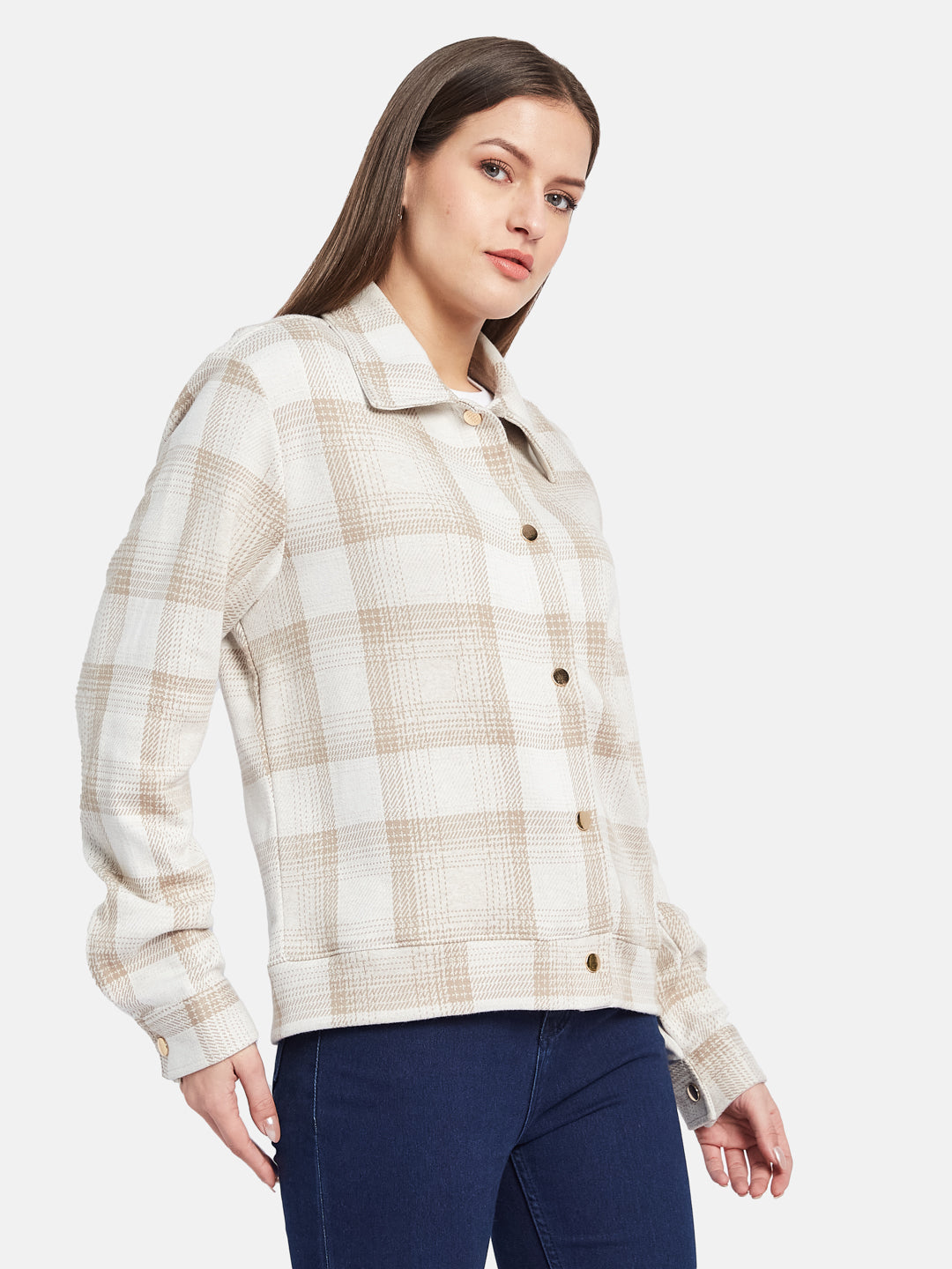 METTLE Women Spread Collar Checked Casual Shirt