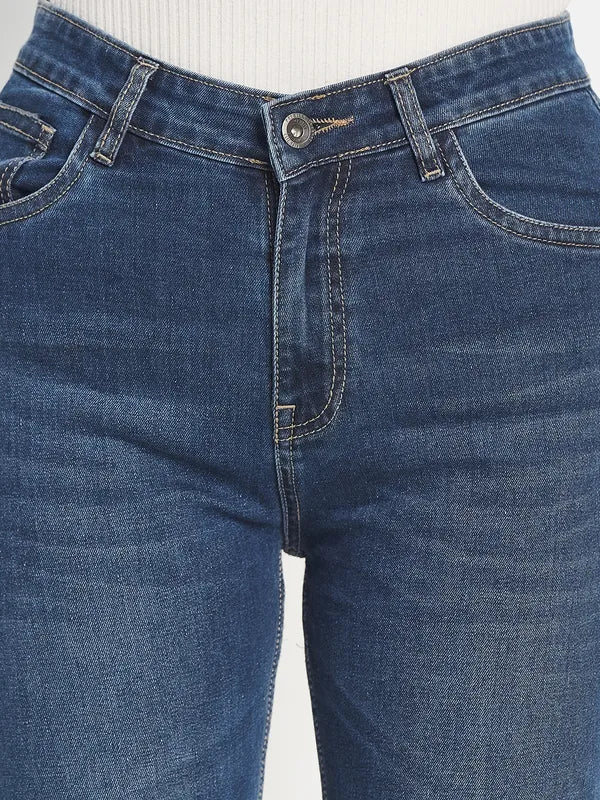 Mettle Women Blue Straight Fit Light Fade Stretchable Jeans