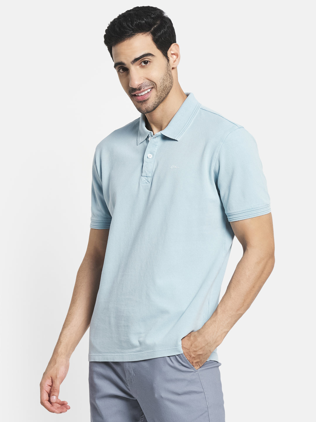 Octave Men Blue  Wan Blue Polo Collar T-Shirt
