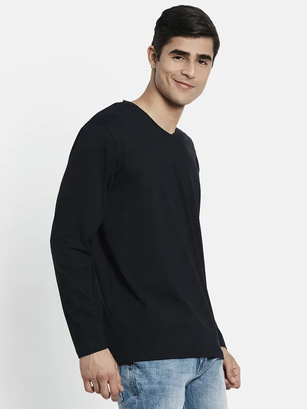 Men Navy Blue V-Neck T-Shirt