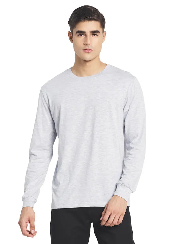 Mettle Men Grey Solid Cotton T-Shirt