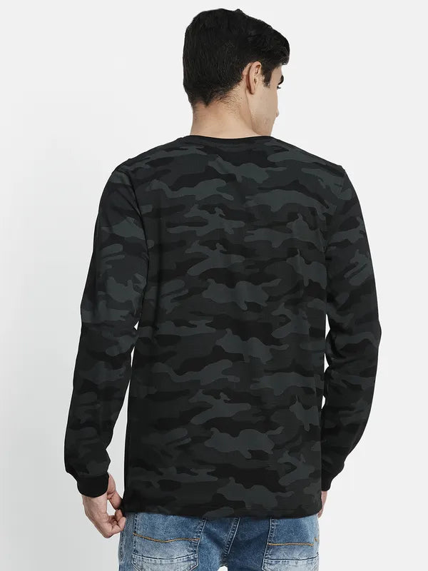 Men Black Camouflage Printed T-Shirt