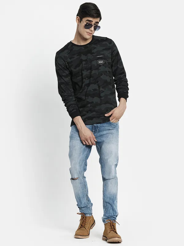 Men Black Camouflage Printed T-Shirt