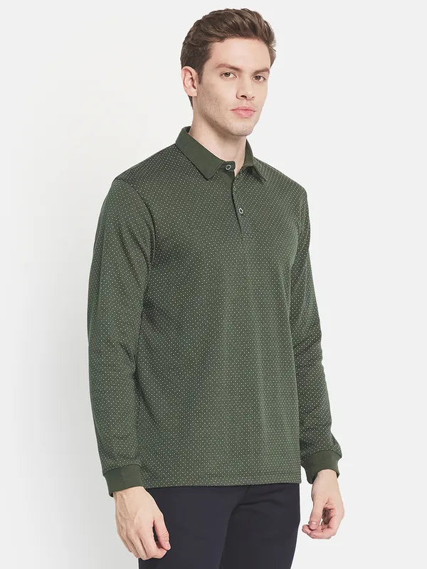 Men Olive Green Polo Collar Cotton T-Shirt