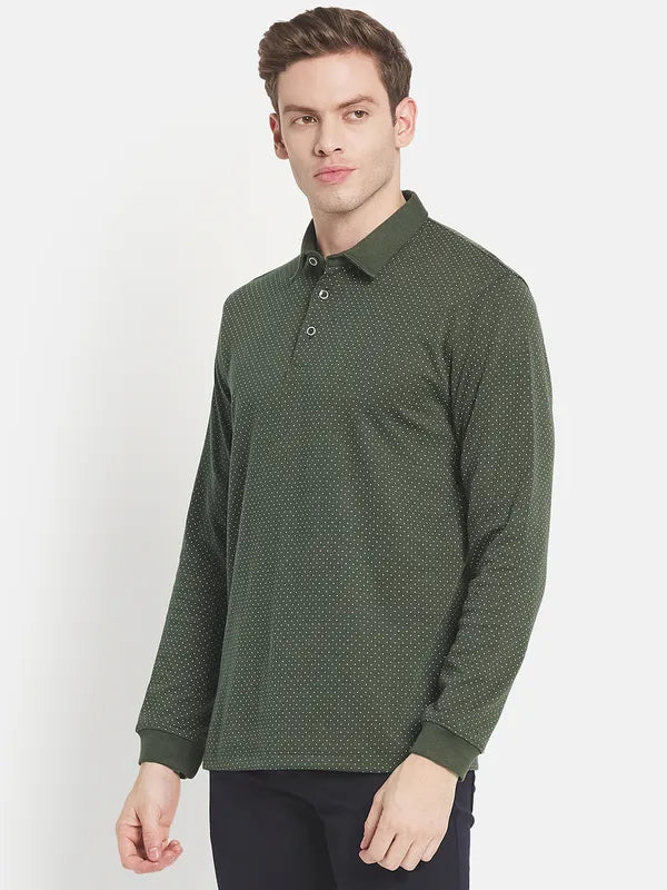 Men Olive Green Polo Collar Cotton T-Shirt