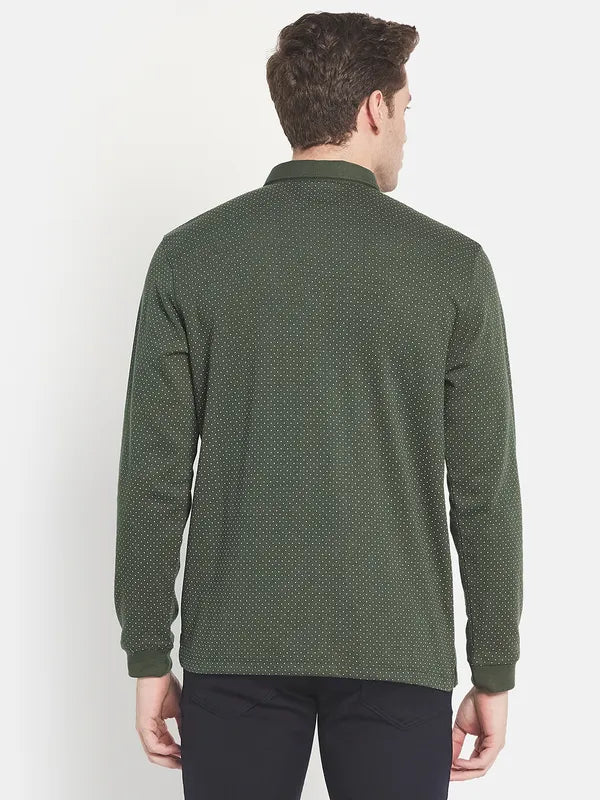 Men Olive Green Polo Collar Cotton T-Shirt