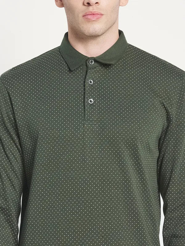 Men Olive Green Polo Collar Cotton T-Shirt