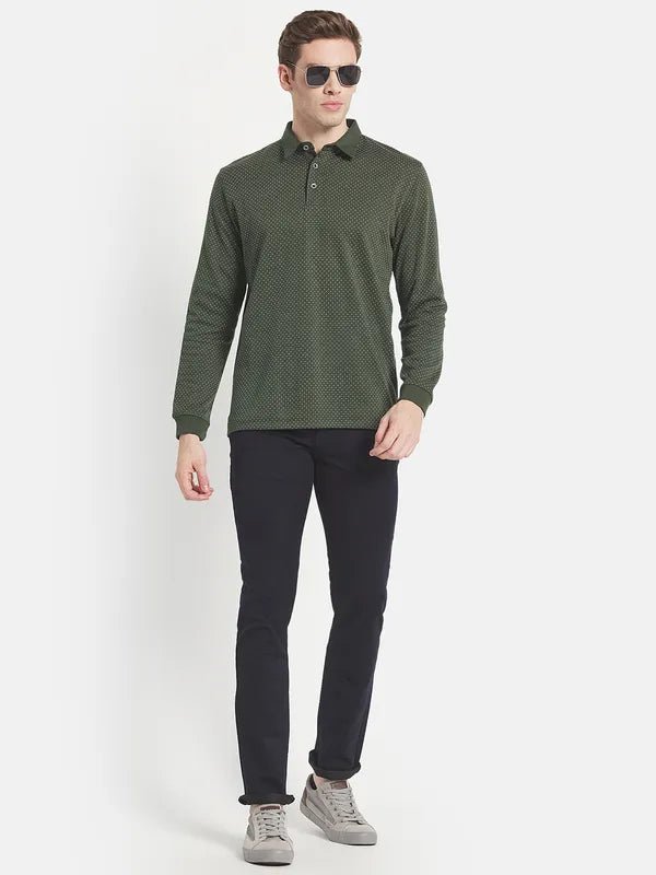 Men Olive Green Polo Collar Cotton T-Shirt