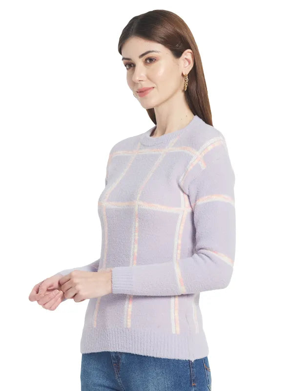 Mettle Women Purple Checked Checked Pullover
