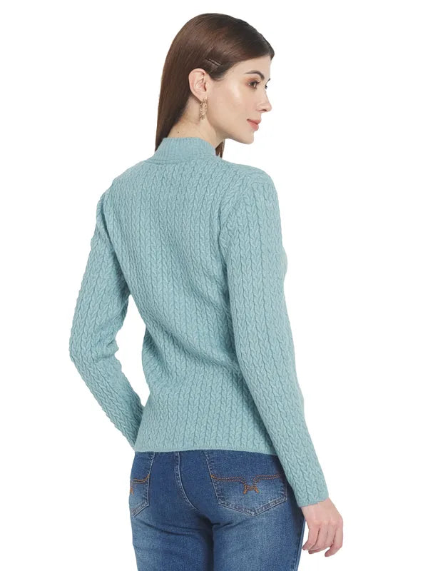 Mettle Women Blue Cable Knit Pullover