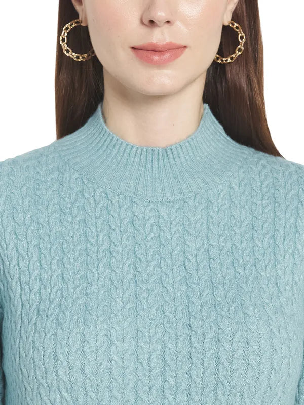 Mettle Women Blue Cable Knit Pullover