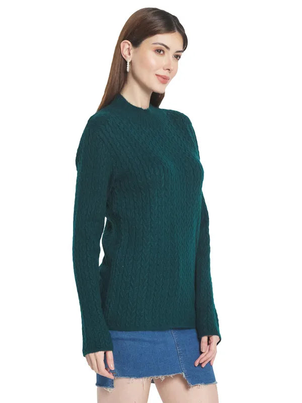 Mettle Women Green Cable Knit Pullover