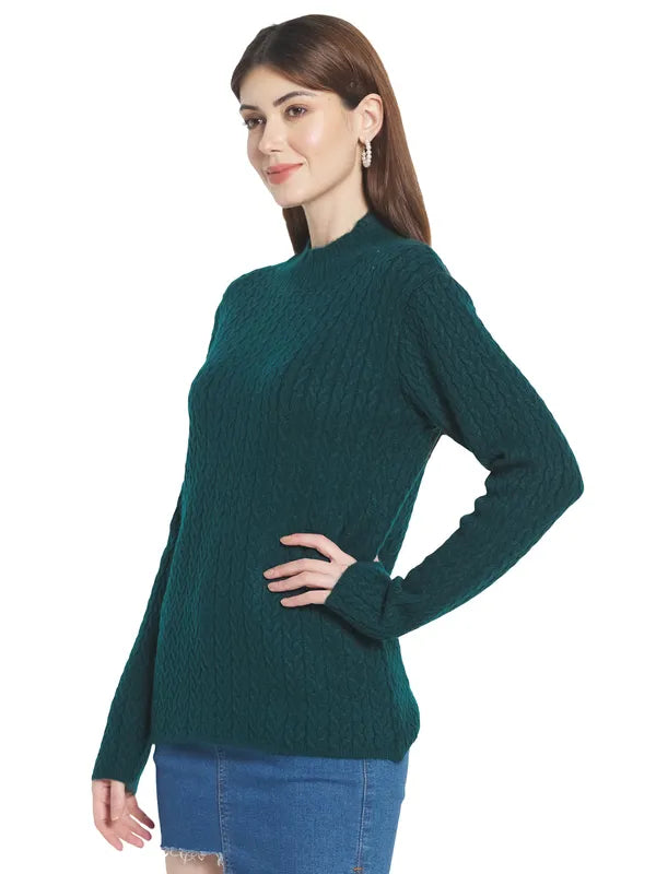 Mettle Women Green Cable Knit Pullover