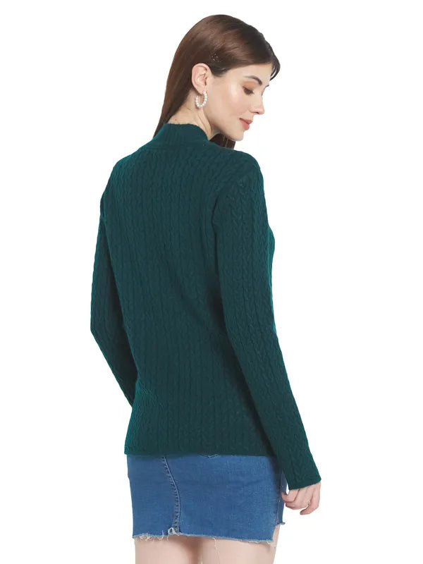 Mettle Women Green Cable Knit Pullover