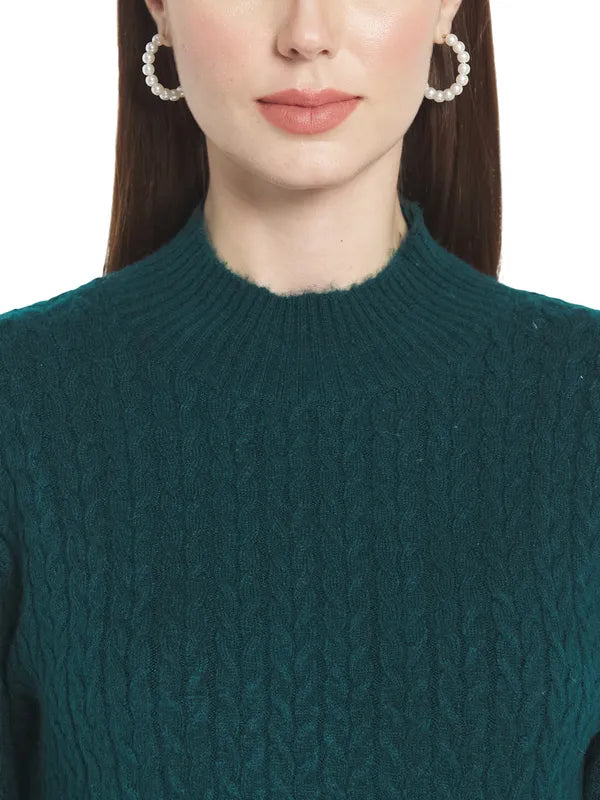 Mettle Women Green Cable Knit Pullover