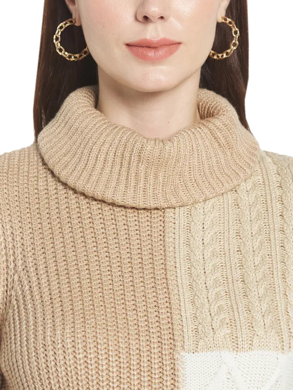 Mettle Women Brown White Colourblocked Colourblocked Pullover