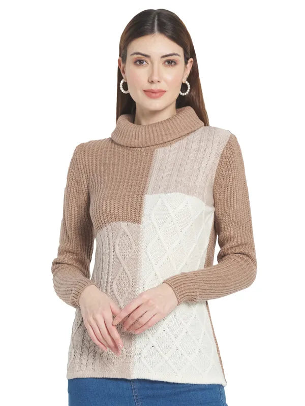Mettle Women Pink Brown Colourblocked Colourblocked Pullover