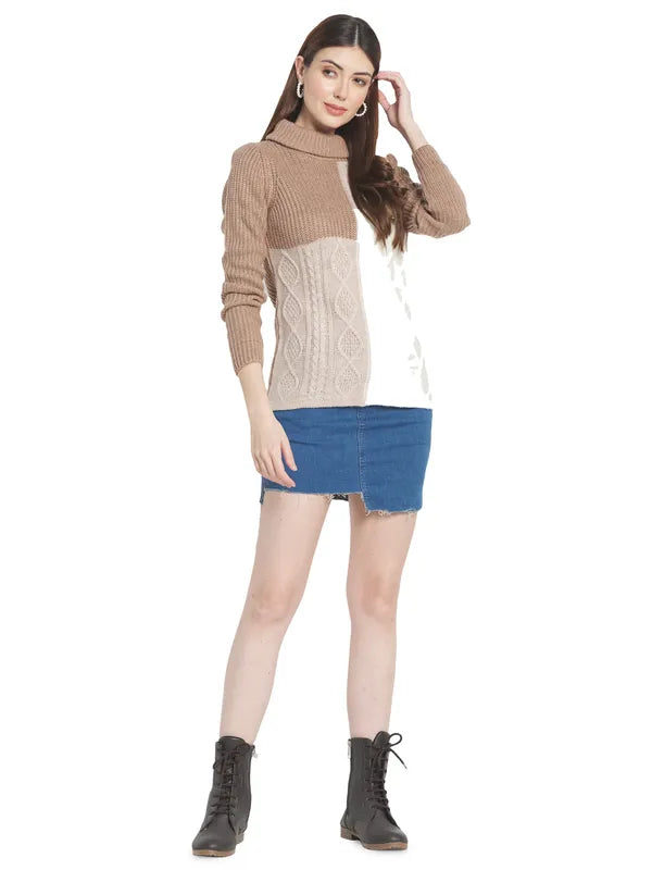 Mettle Women Pink Brown Colourblocked Colourblocked Pullover
