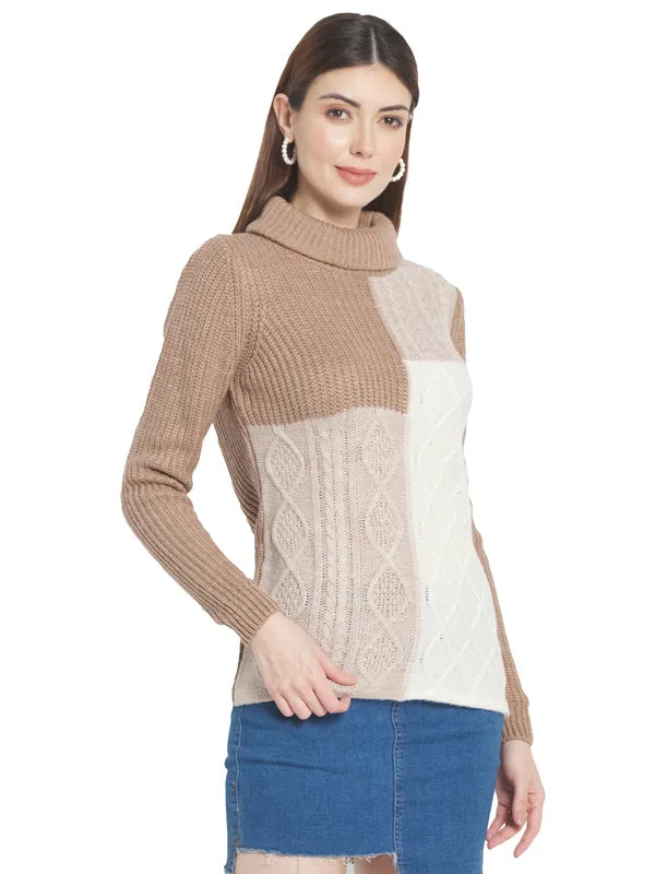 Mettle Women Pink Brown Colourblocked Colourblocked Pullover