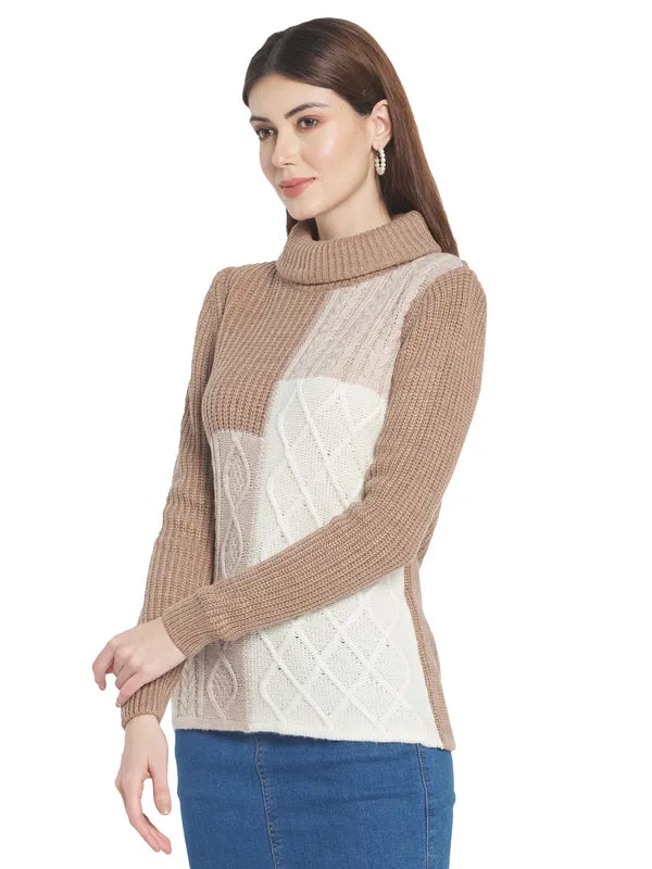 Mettle Women Pink Brown Colourblocked Colourblocked Pullover