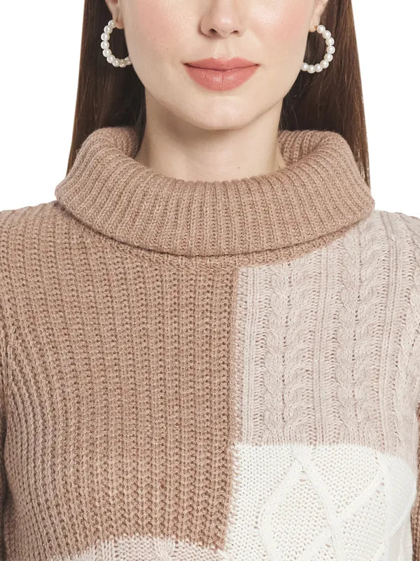 Mettle Women Pink Brown Colourblocked Colourblocked Pullover