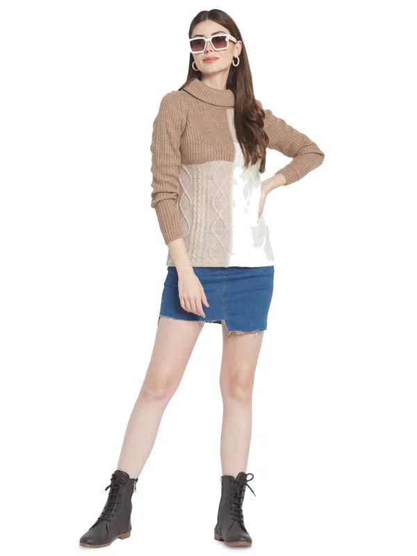 Mettle Women Pink Brown Colourblocked Colourblocked Pullover