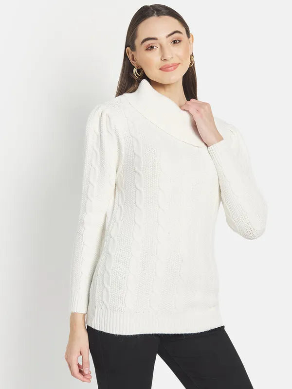 Mettle Women White Cable Knit Pullover