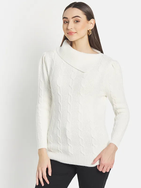Mettle Women White Cable Knit Pullover