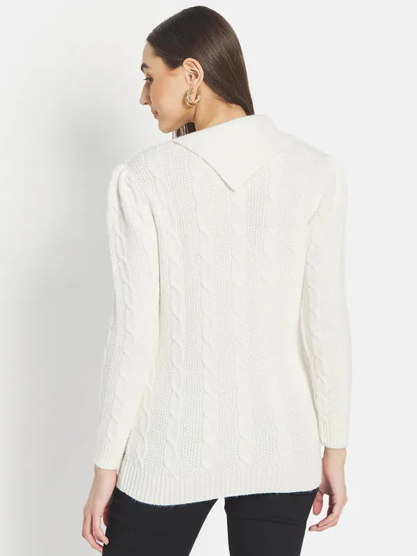 Mettle Women White Cable Knit Pullover