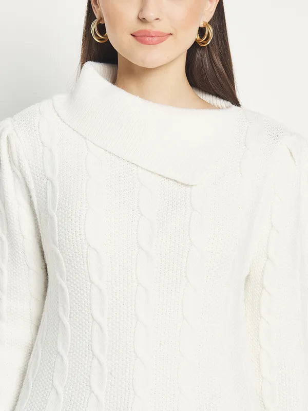 Mettle Women White Cable Knit Pullover