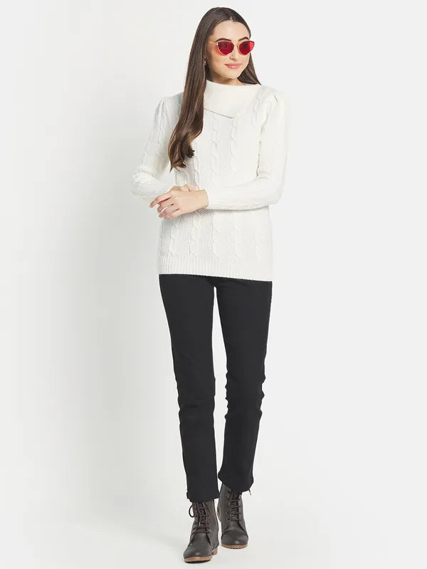 Mettle Women White Cable Knit Pullover