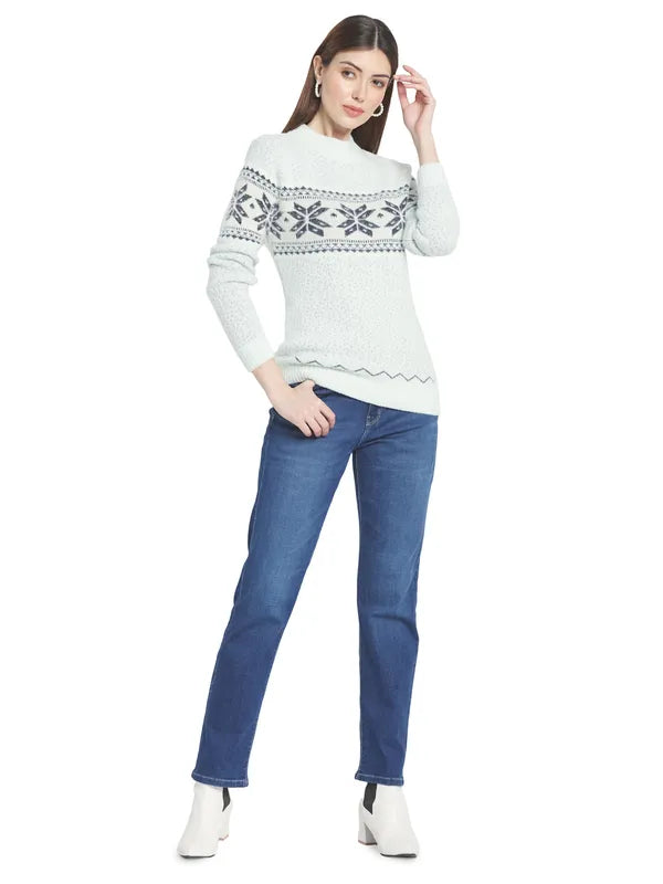 Mettle Women White  Olive Green Floral Printed Pullover