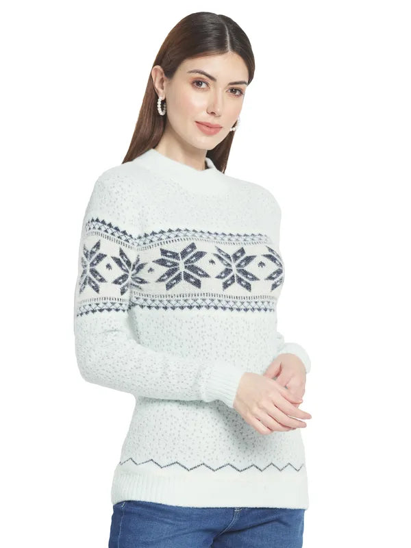Mettle Women White  Olive Green Floral Printed Pullover