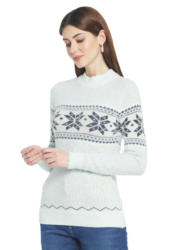 Mettle Women White  Olive Green Floral Printed Pullover